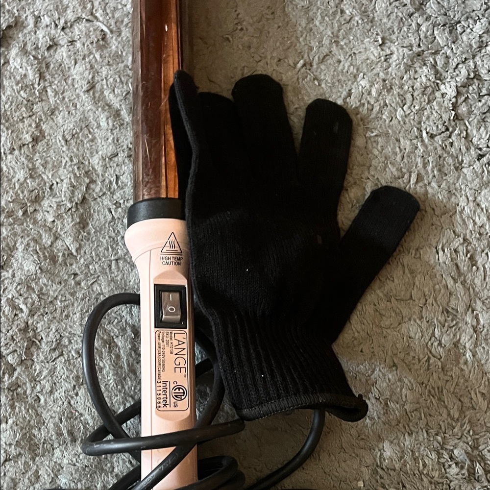 Lange Pink and Bronze Curling Iron with glove
